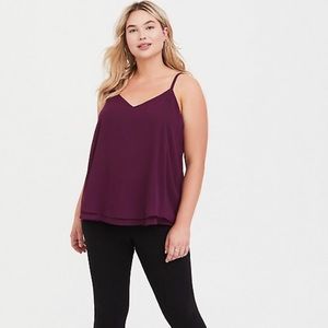TORRID SOPHIE BURGUNDY CHIFFON DBL LYR SWING CAMI
